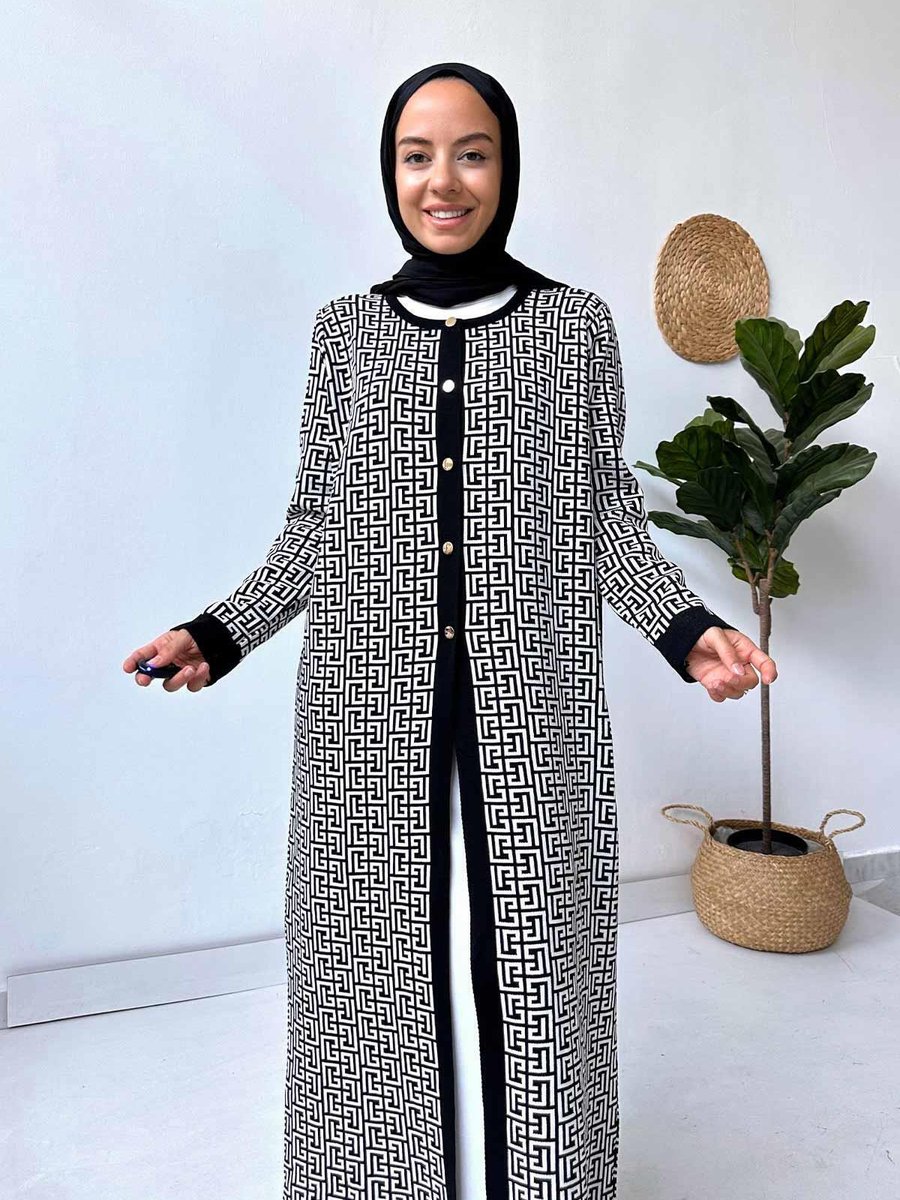 Ka Hijab Siyah/beyaz Desenli Premium Hırka