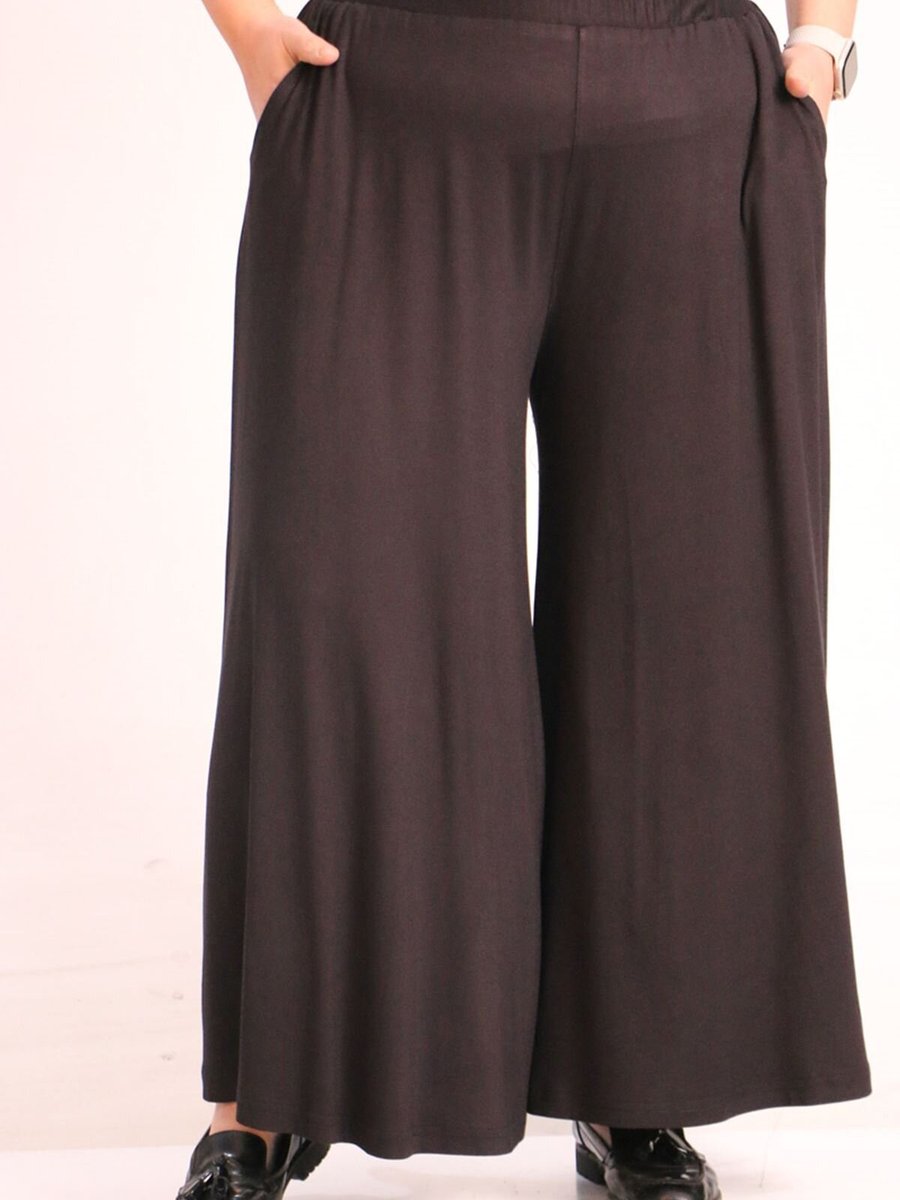 Moda Rosa Siyah Büyük Beden Beli Lastikli Penye Etek Pantolon