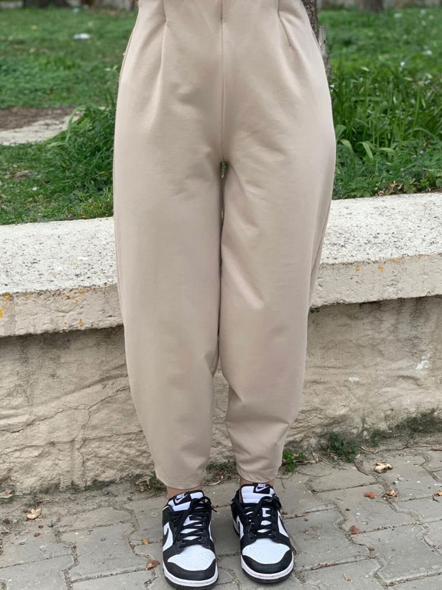 Moda Rosa Koyu Bej Puane İki İplik Şalvar Pantolon