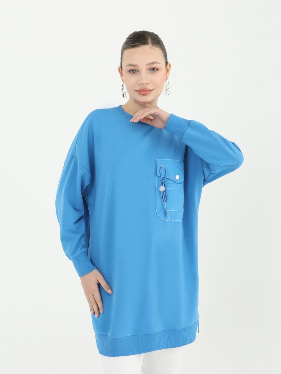 Puane İki İplik Cep Detaylı Sweatshirt