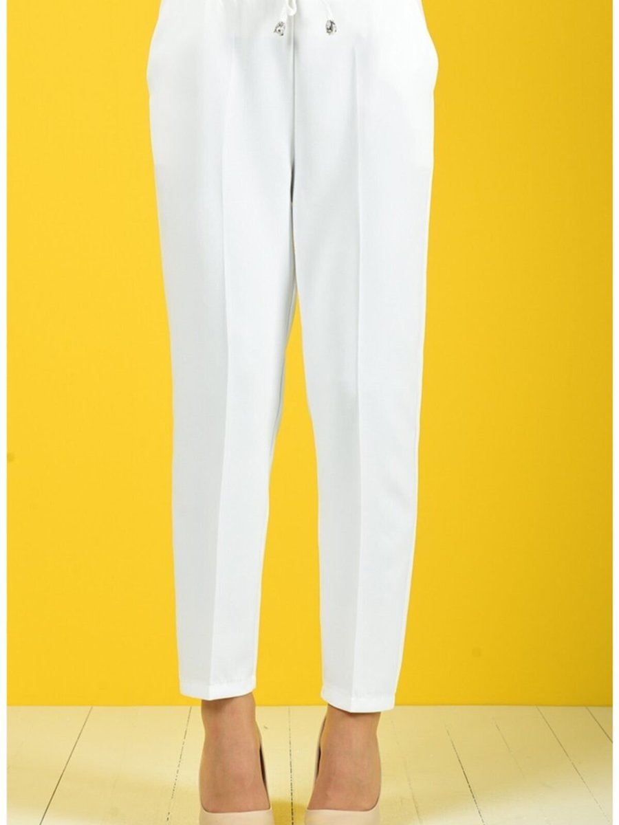 Essah Moda Beyaz Lastikli Havuç Pantolon