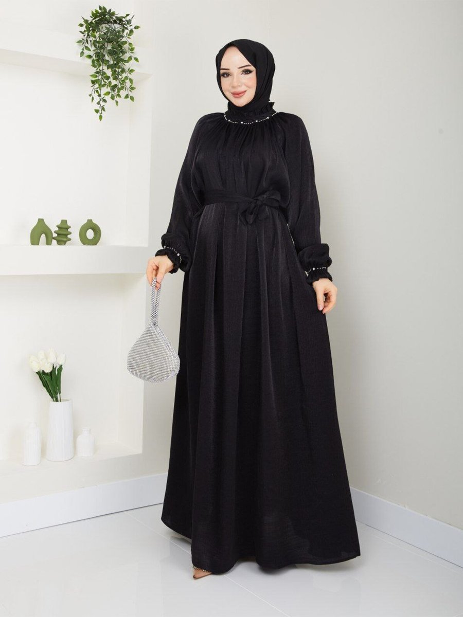 Clb Collectıon Büyük Beden Abiye Elbise Taş Ve Kuşak Detaylı Dress