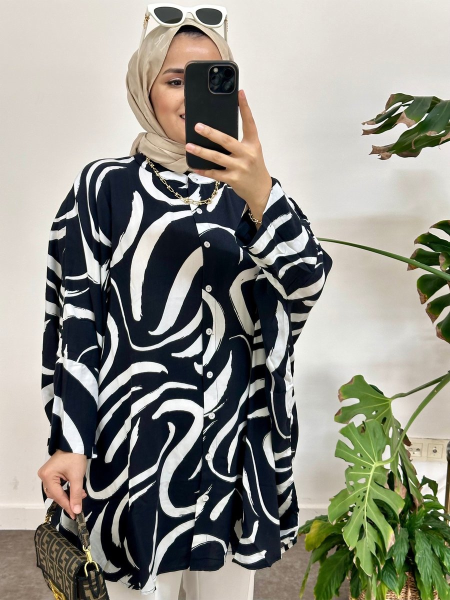 Asel Fashion Pamuklu Oversize Desenli Gömlek