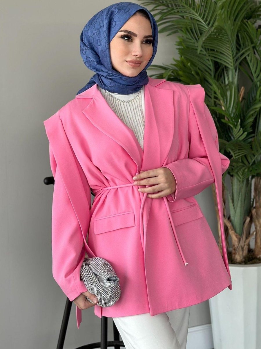 Haza Moda İpli Blazer Ceket Pembe