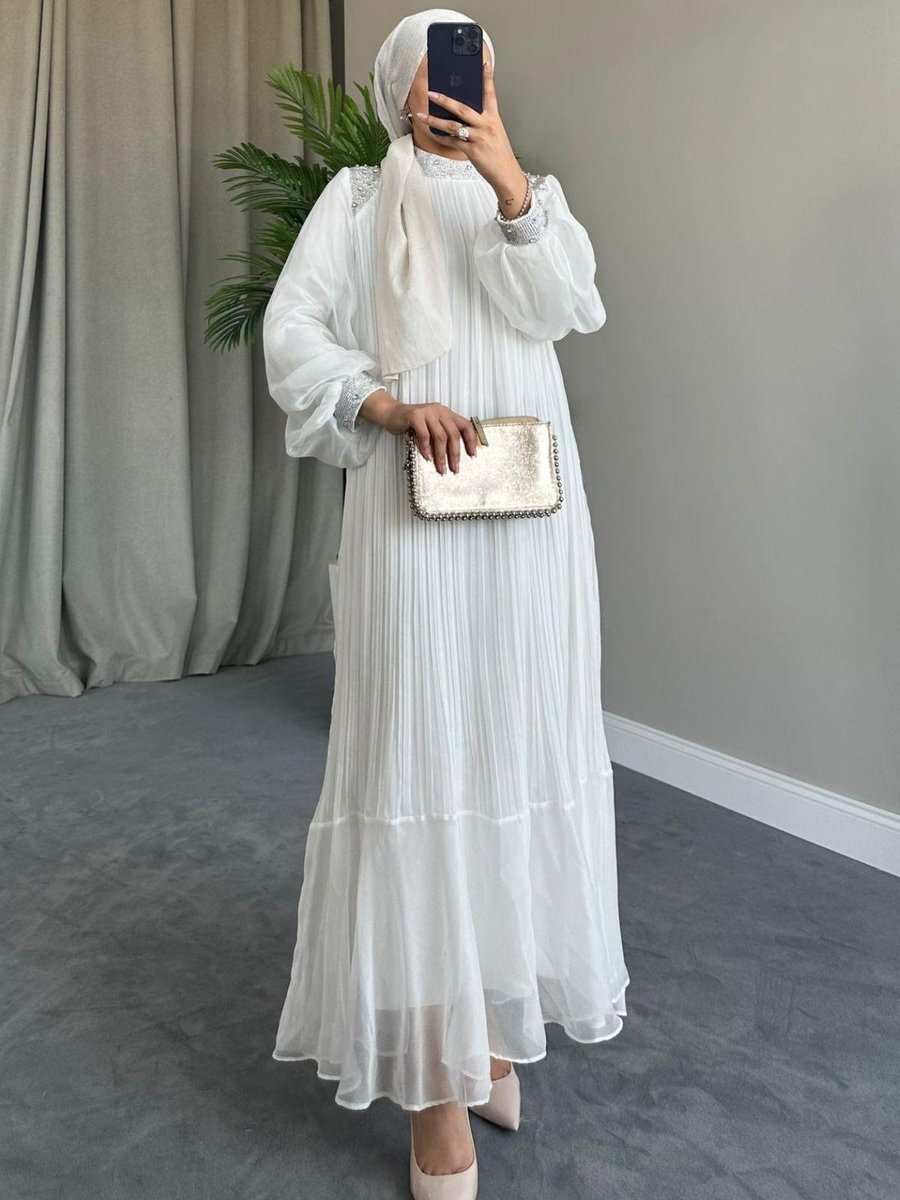 Haza Moda Afrodit Abiye Elbise Beyaz