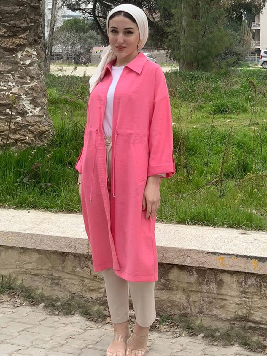 Moda Rosa Pembe Gömlek Yaka Deli Büzgülü Kap