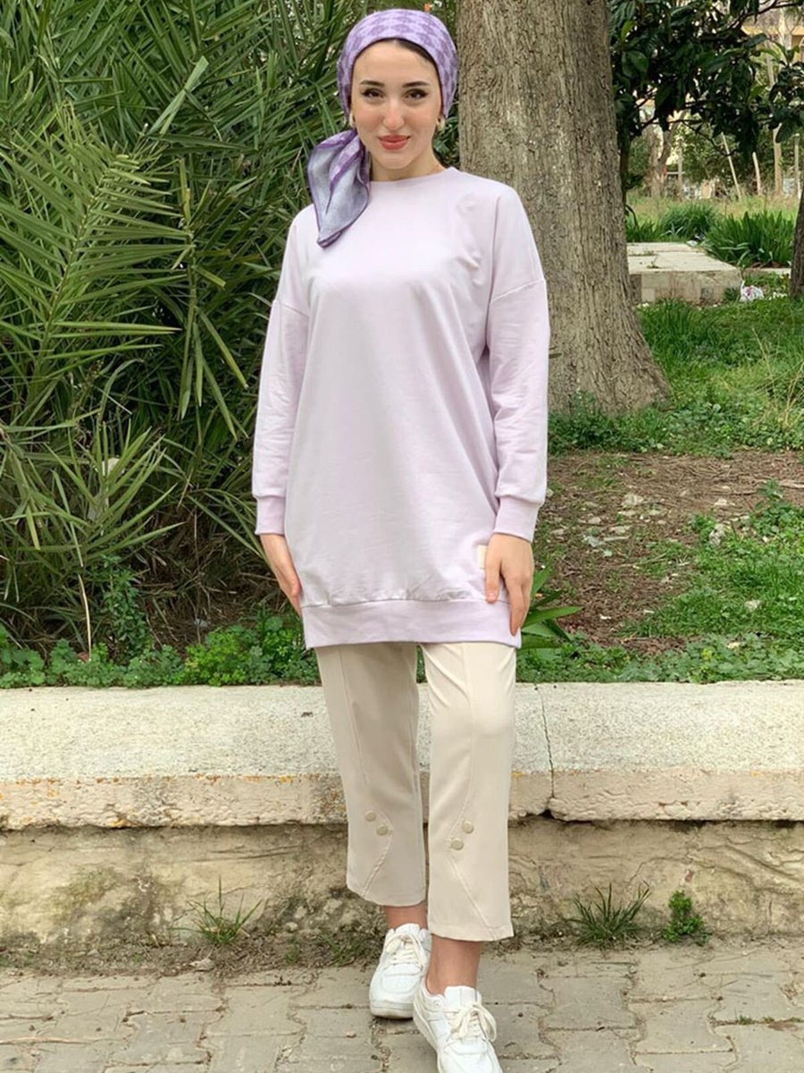 Moda Rosa Lila Soul Puane Basic Kısa Sweat