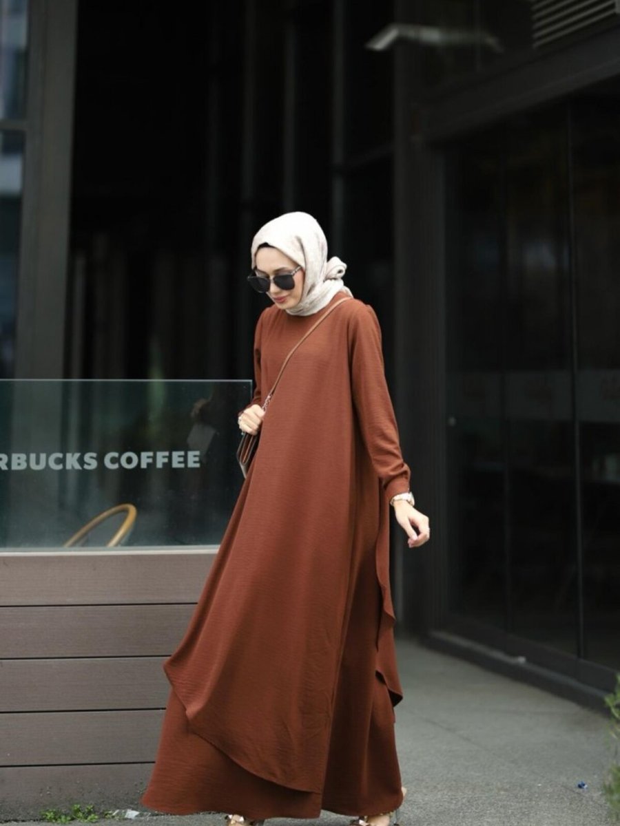 Ns Moda Ayrobin Hera Elbise Kahverengi Model