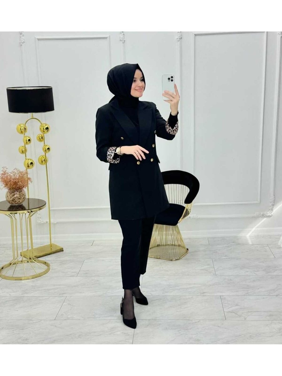 Meryemce Butik Leopar Astarlı Blazer Ceket