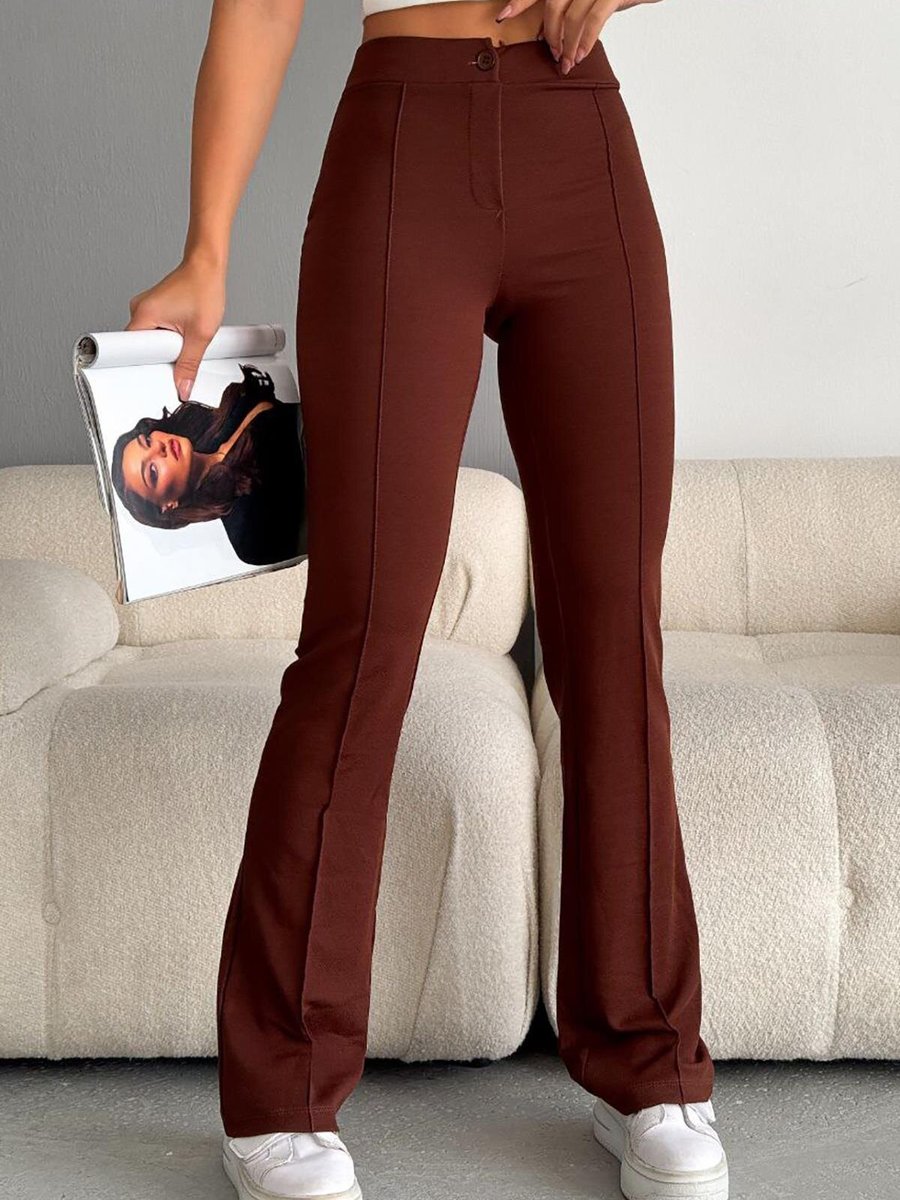 Deafox Kahverengi İthal Krep Full Likralı Çımalı Pantolon