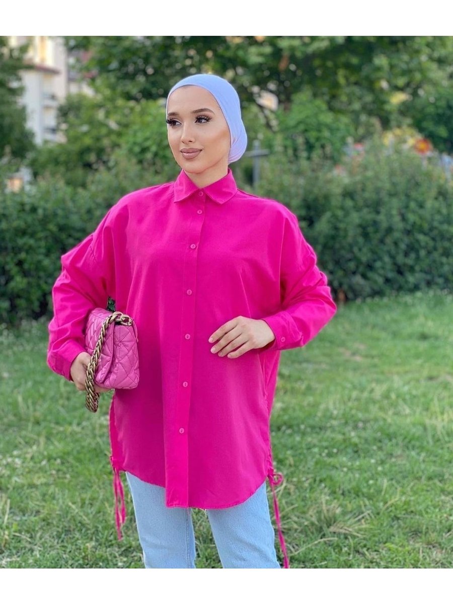 Cng Moda Yanları Ayarlanabilir Büzgülü Oversize Terrycotton Gömlek Fuşya
