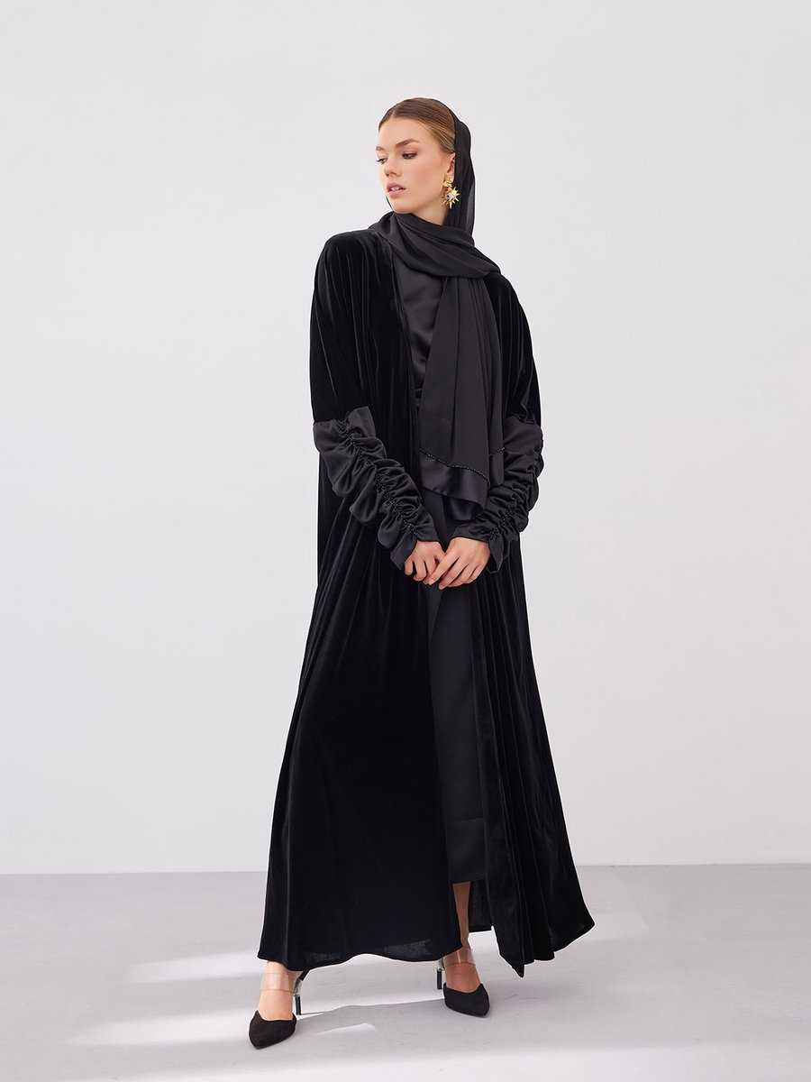 AL SHEIKHA Siyah Fairuz Velvet Abaya Set