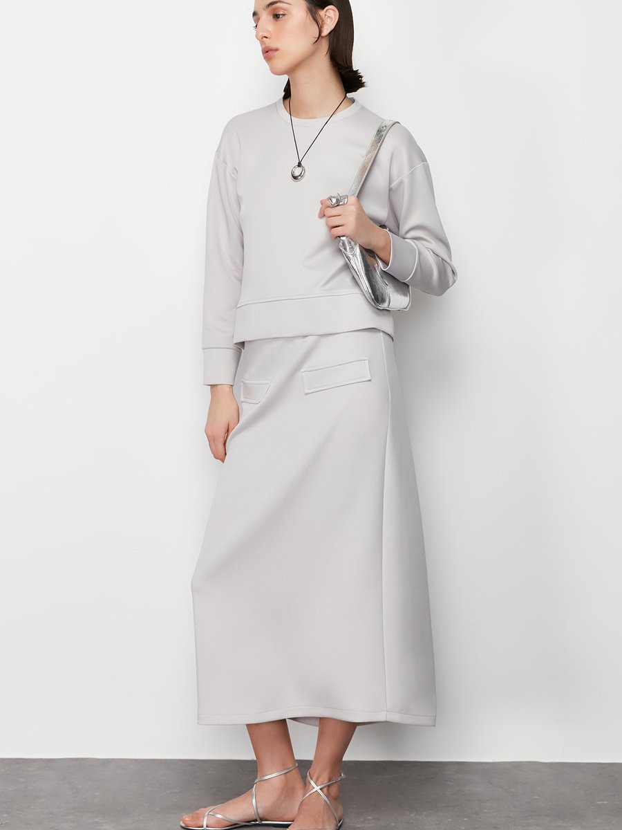 Trendyol Modest Gri Regular Dalgıç/scuba Düz Örme