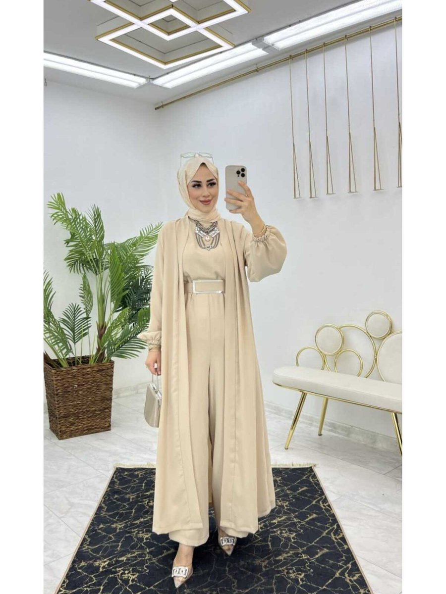 Tarzı Has Fulya Kemerli Tulum Premium Abaya Takım