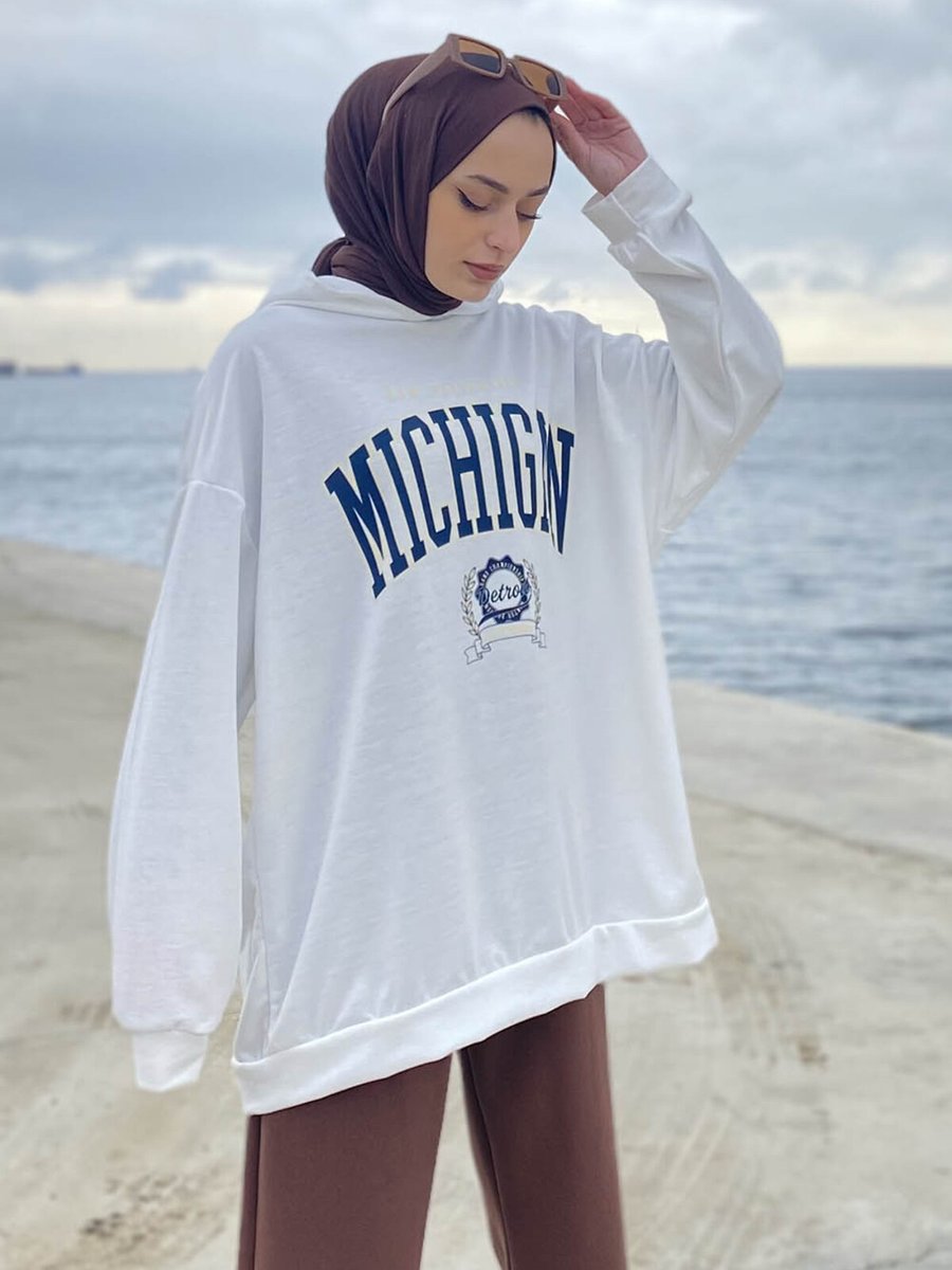 Lamelif Mıchıgan Baskılı Kapüşonlu Sweatshirt