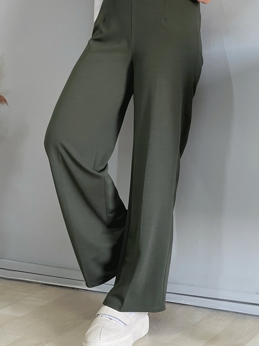 Instyle Bol Paça Beli Lastikli Pantolon Haki