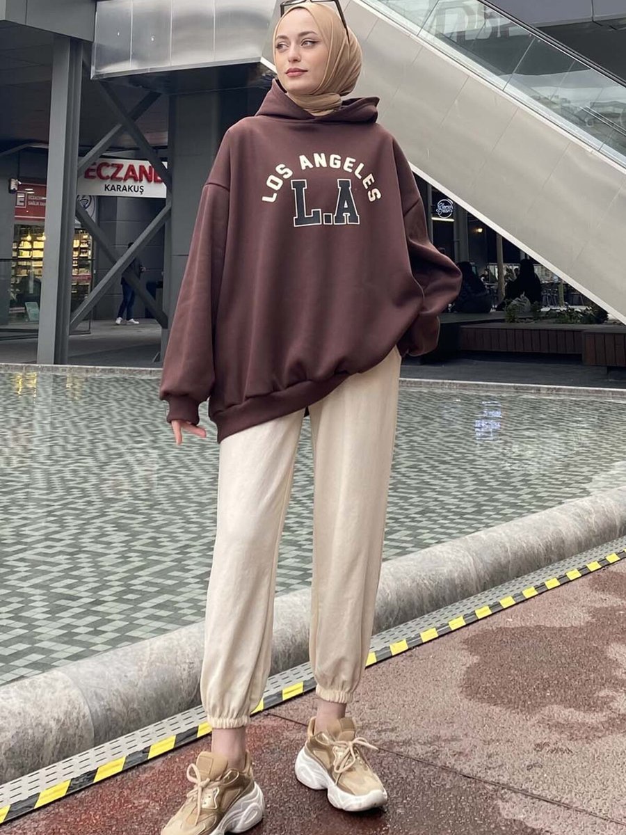 Lamelif Kopya Modalamelif Los Angeles Baskılı Oversize Sweatshirt