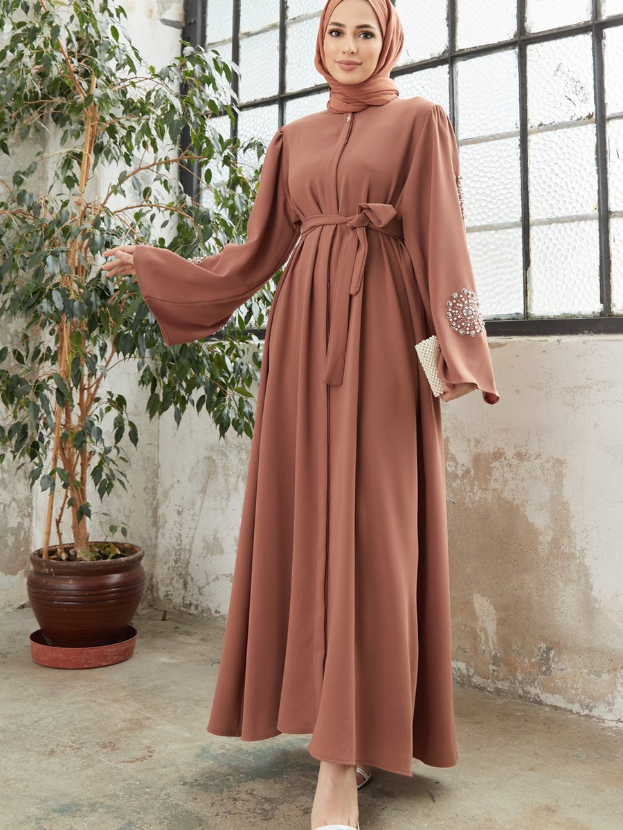 Vavinor Liva Kolları Taşlı Abaya Camel