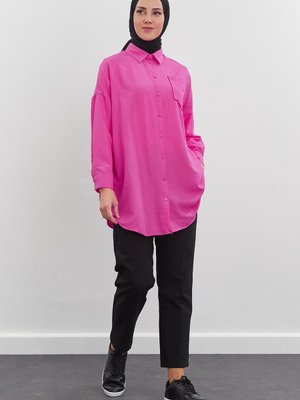 Markaliste Cepli Gofre Gömlek Fuşya