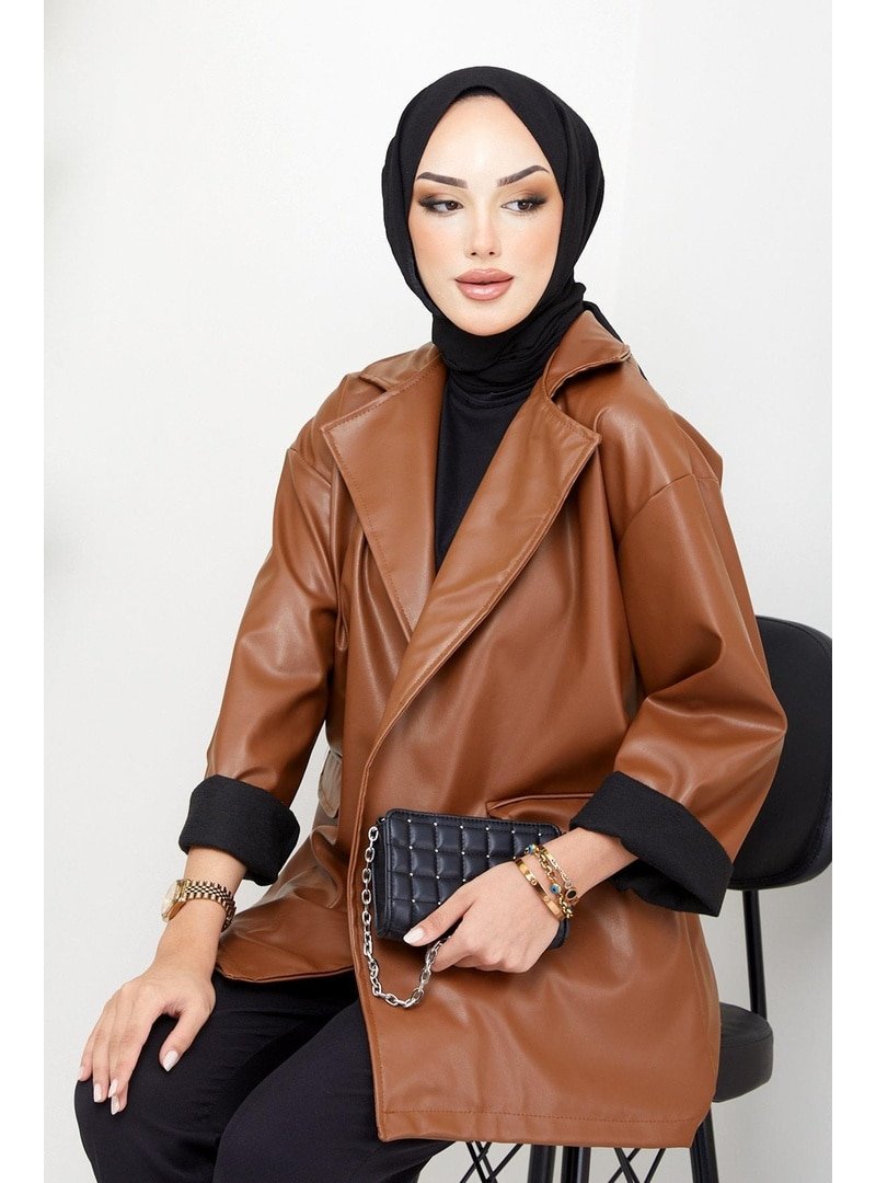 Hafsa Mina Taba Oversize Deri Ceket