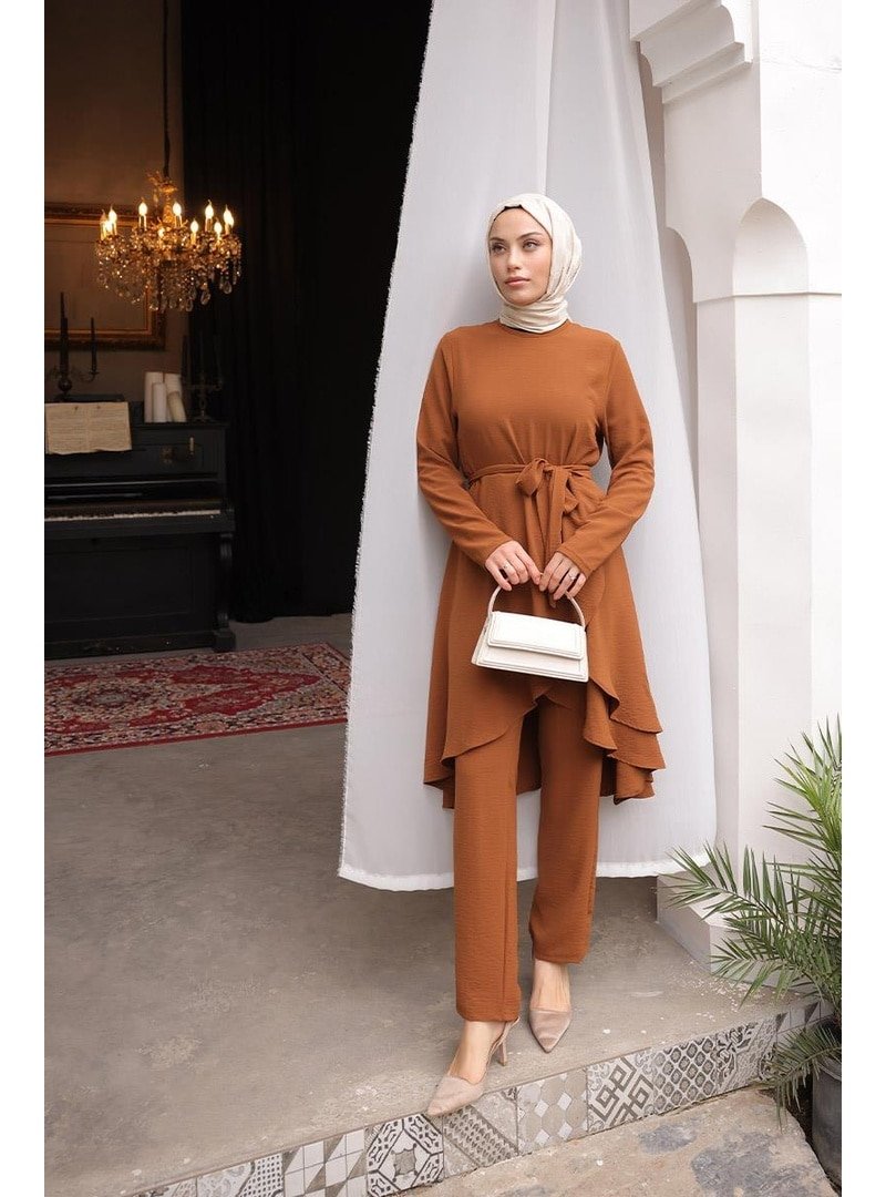 Burcu Fashion Taba Asimetrik Kesim Aerobin Takım