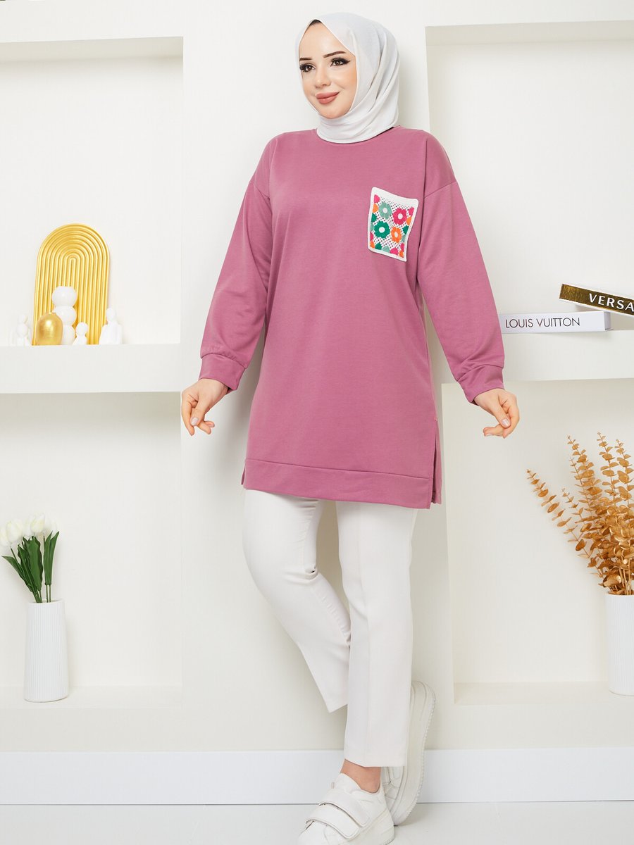 Sinanur Gül Rengi Cep Detaylı Sweatshirt