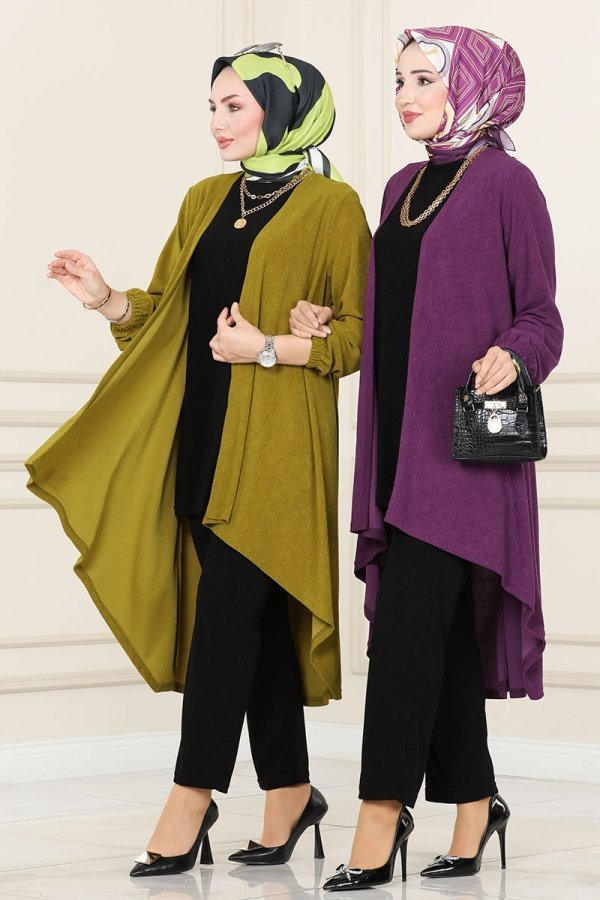 Moda Selvim Siyah & Yağ Yeşili Salaş Üçlü Kışlık Takım