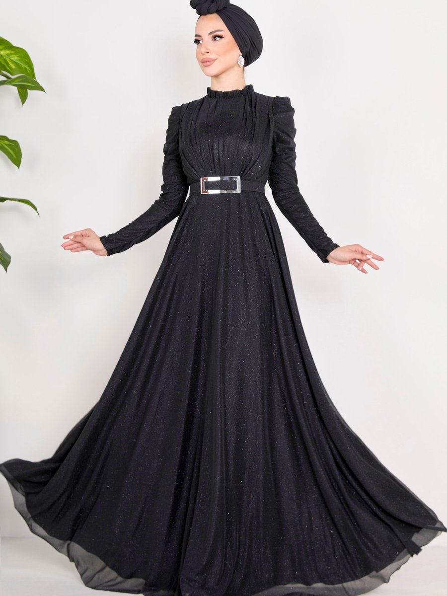 Tofisa Sıyah Abiye Elbise