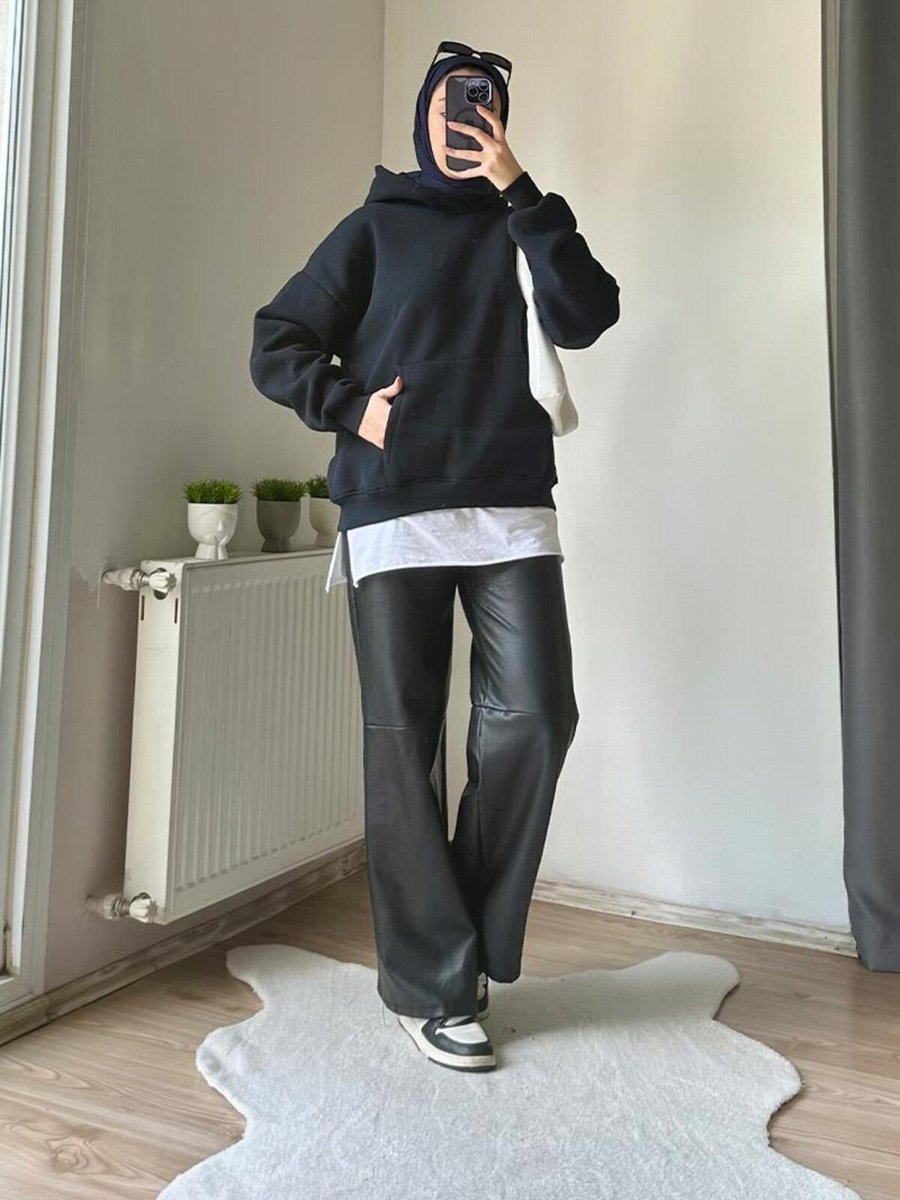 Burcu Tesettür Kapüşonlu 'iplik Sweatshirt Laci