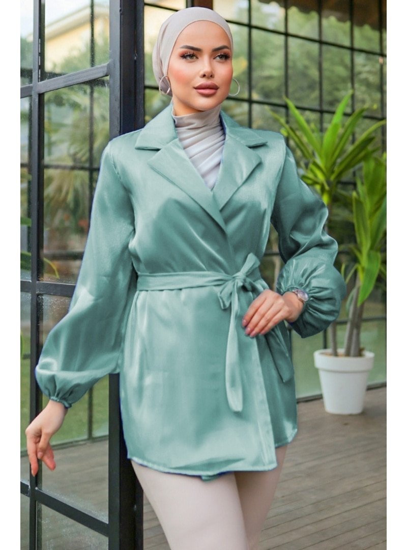 Bestenur Mint Tafta Blazer Ceket