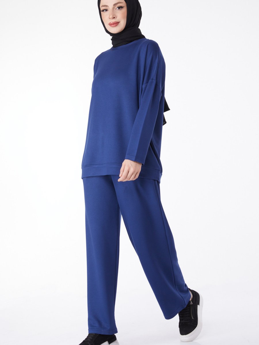 Tofisa Düz Bisiklet Yaka Lacivert Sweatshirt+pantolon İkili Takım