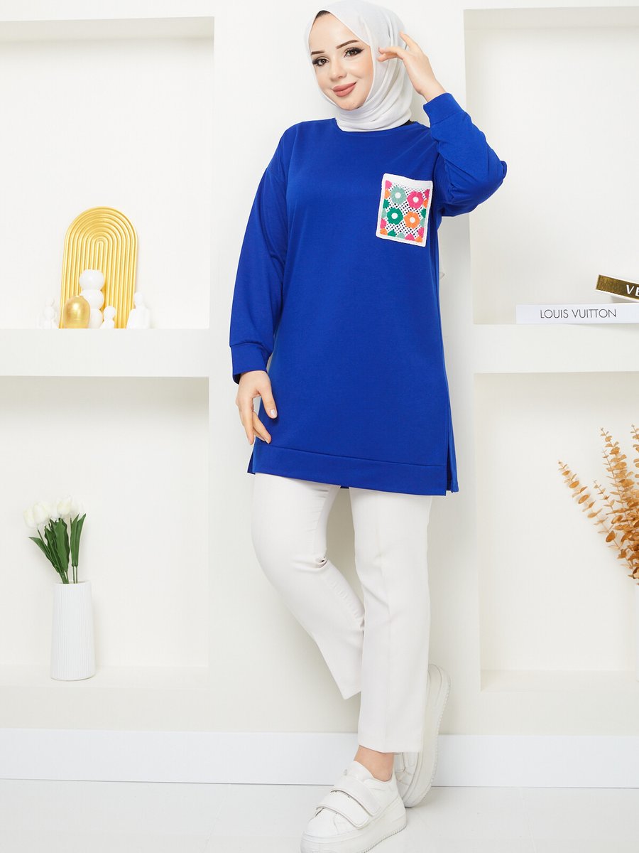 Sinanur Lacivert Cep Detaylı Sweatshirt