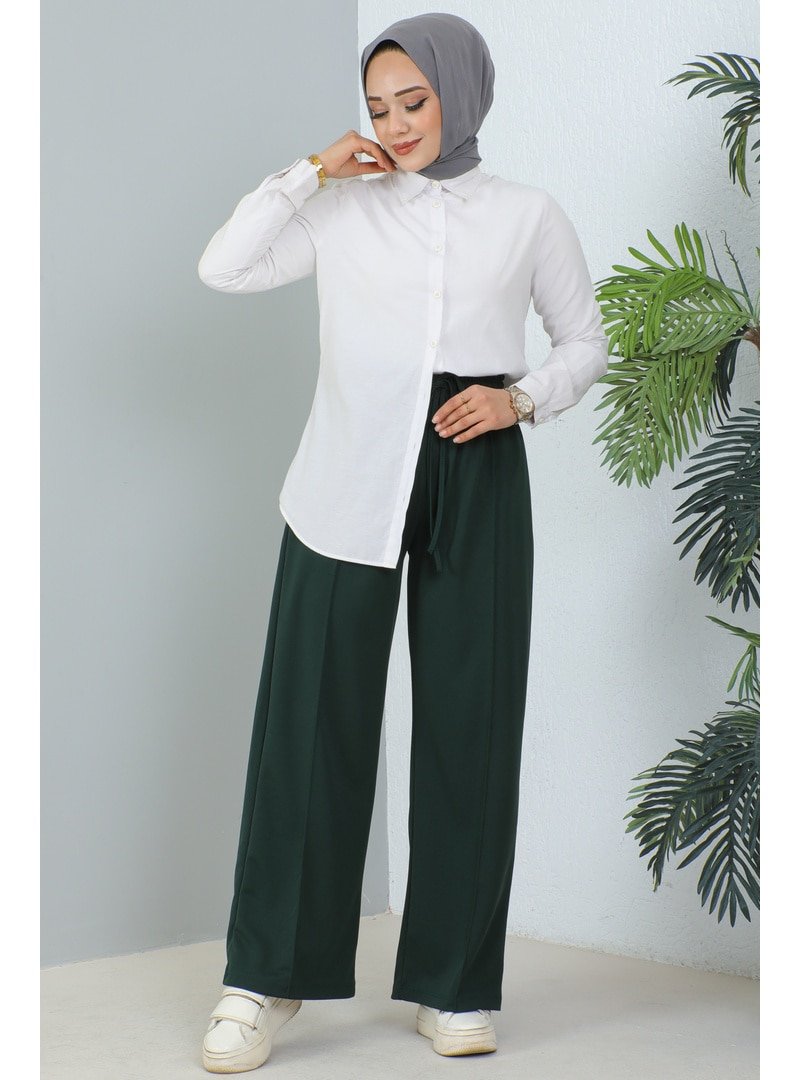 Benguen Zümrüt Yeşili Belli Lastikli Rahat Kesim Salaş Pantolon