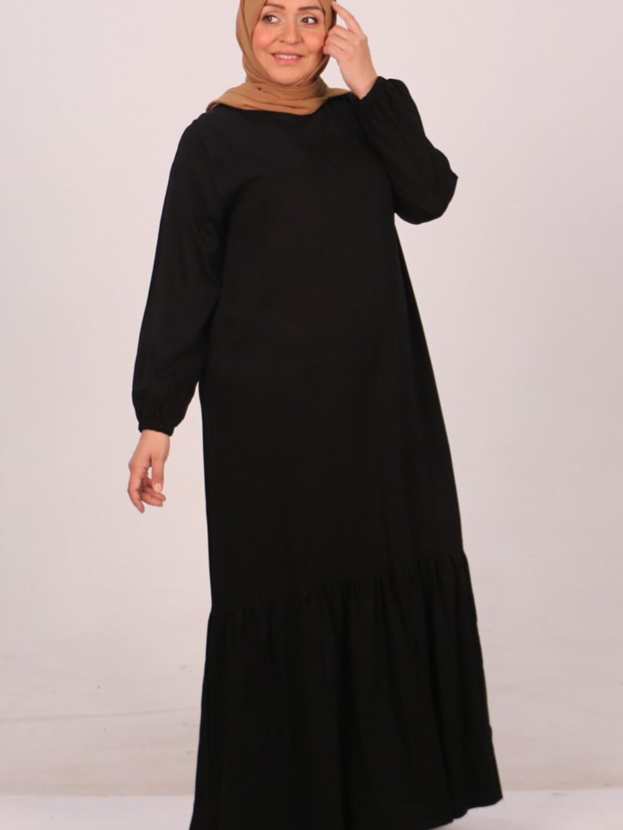 Moda Rosa Siyah Büyük Beden Eteği Fırfırlı Belmando Elbise