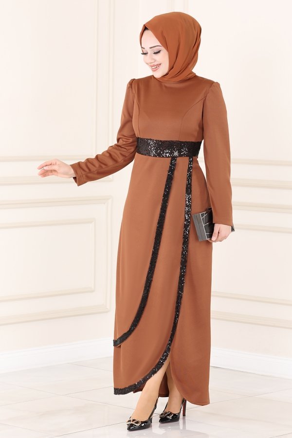 Moda Selvim Taba Pul Payet Detaylı Abiye Elbise