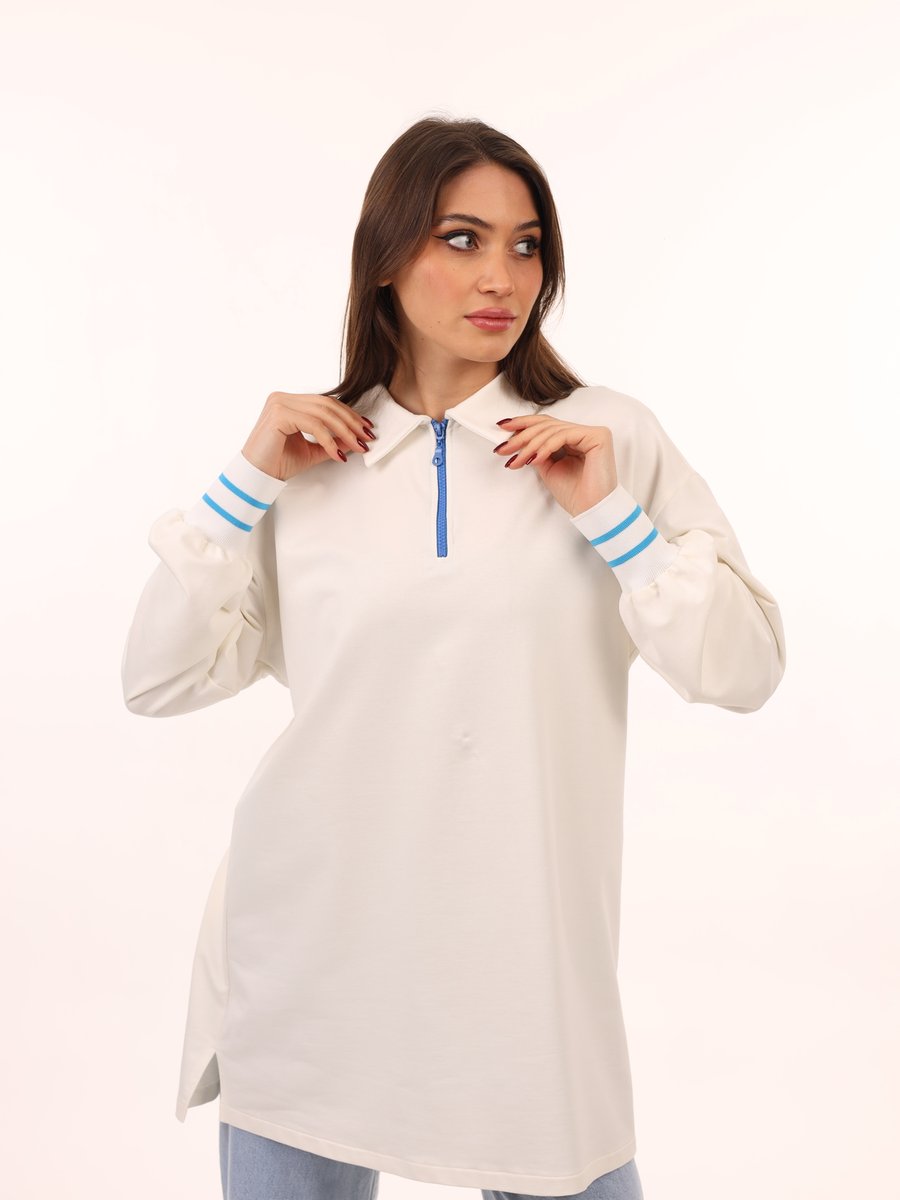 Vmk Still Tesettur Tunik Sweatshirt Polo Yaka Yarım Fermuarlı