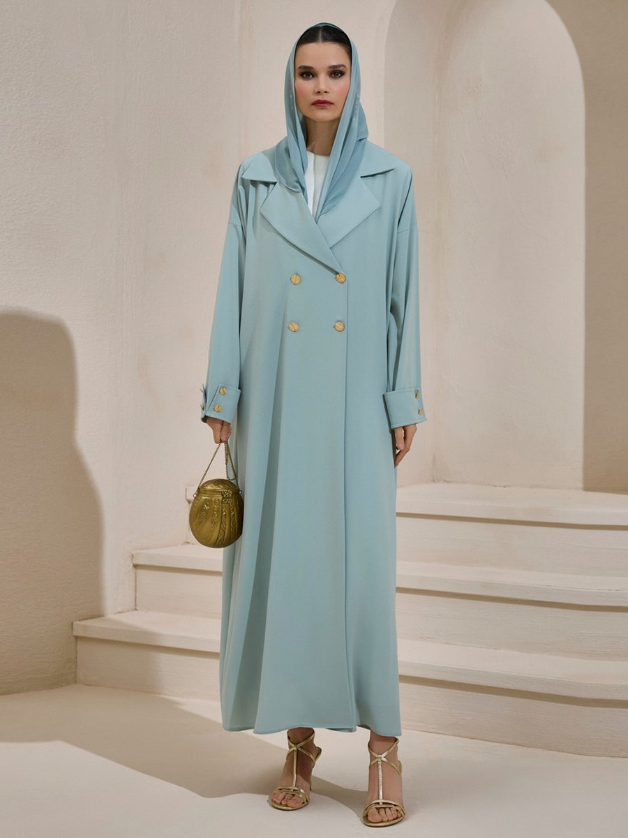 AL SHEIKHA Mint Yeşili Crepe Trench Abaya