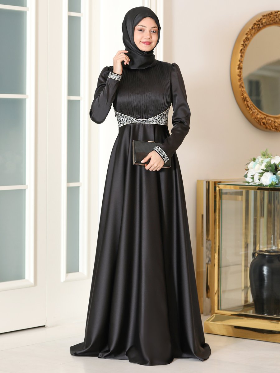 Azra Design Siyah Gülfem Abiye Elbise