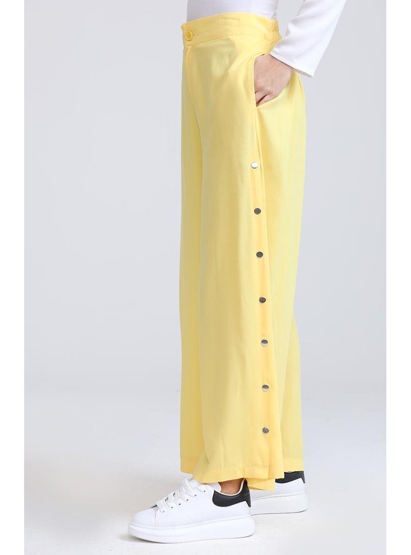Layda Moda Sarı Cepli Bol Paça Pantolon