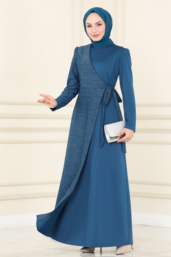 Moda Selvim Petrol Sim Detaylı Elbise
