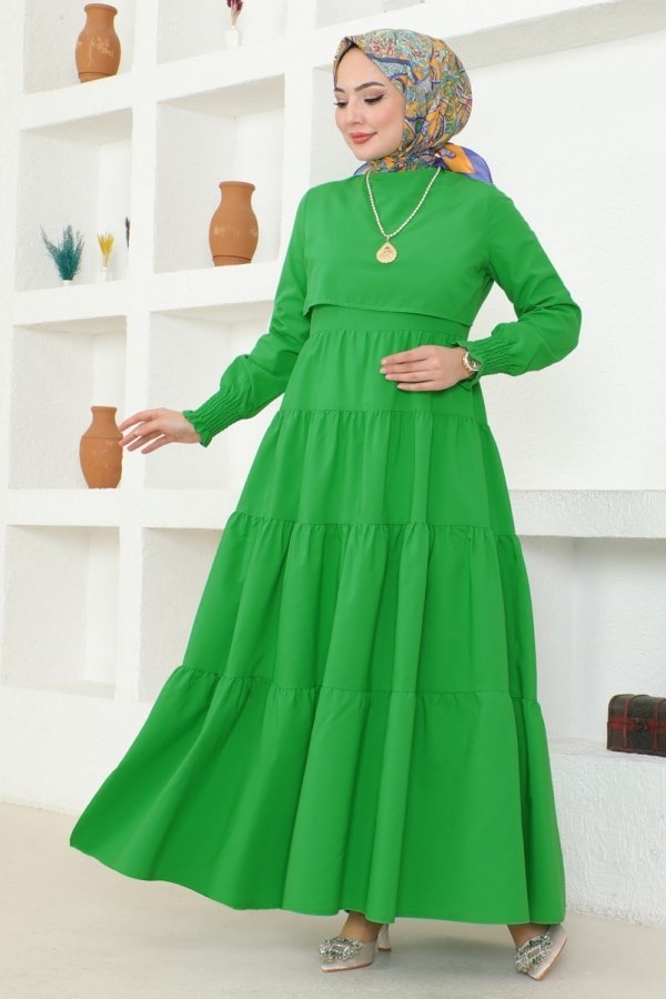 Moda Selvim Benetton Yeşili Bolero Detaylı Terikoton Elbise