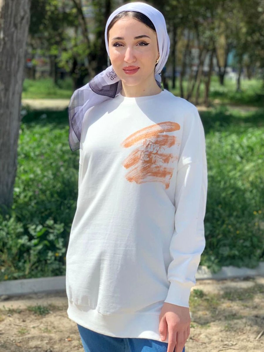 Moda Rosa Ekru/bronz Yazı Kabartmalı Sweat