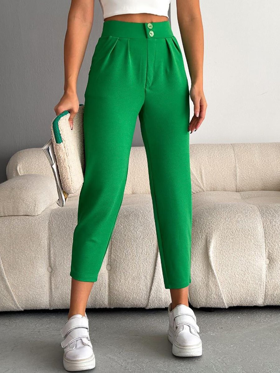 Deafox Yeşil İthal Krep Full Likralı Havuç Pantolon