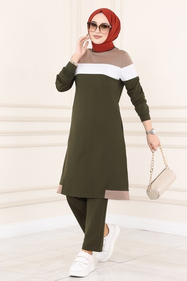 Moda Selvim Vizyon & Haki Renk Şeritli İkili Takım