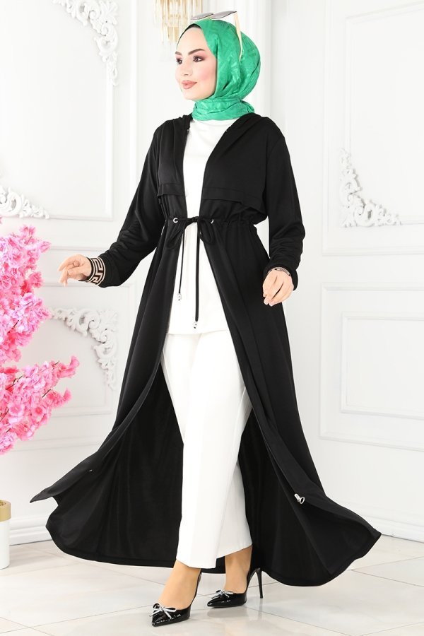 Moda Selvim Siyah & Vizyon Ribana Detaylı Spor Ferace Moda Selvim Siyah & Vizyon Ribana Detaylı Spor Ferace