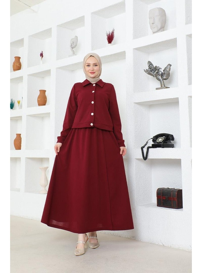 Burcu Fashion Bordo Elsa Etekli Scuba Takım