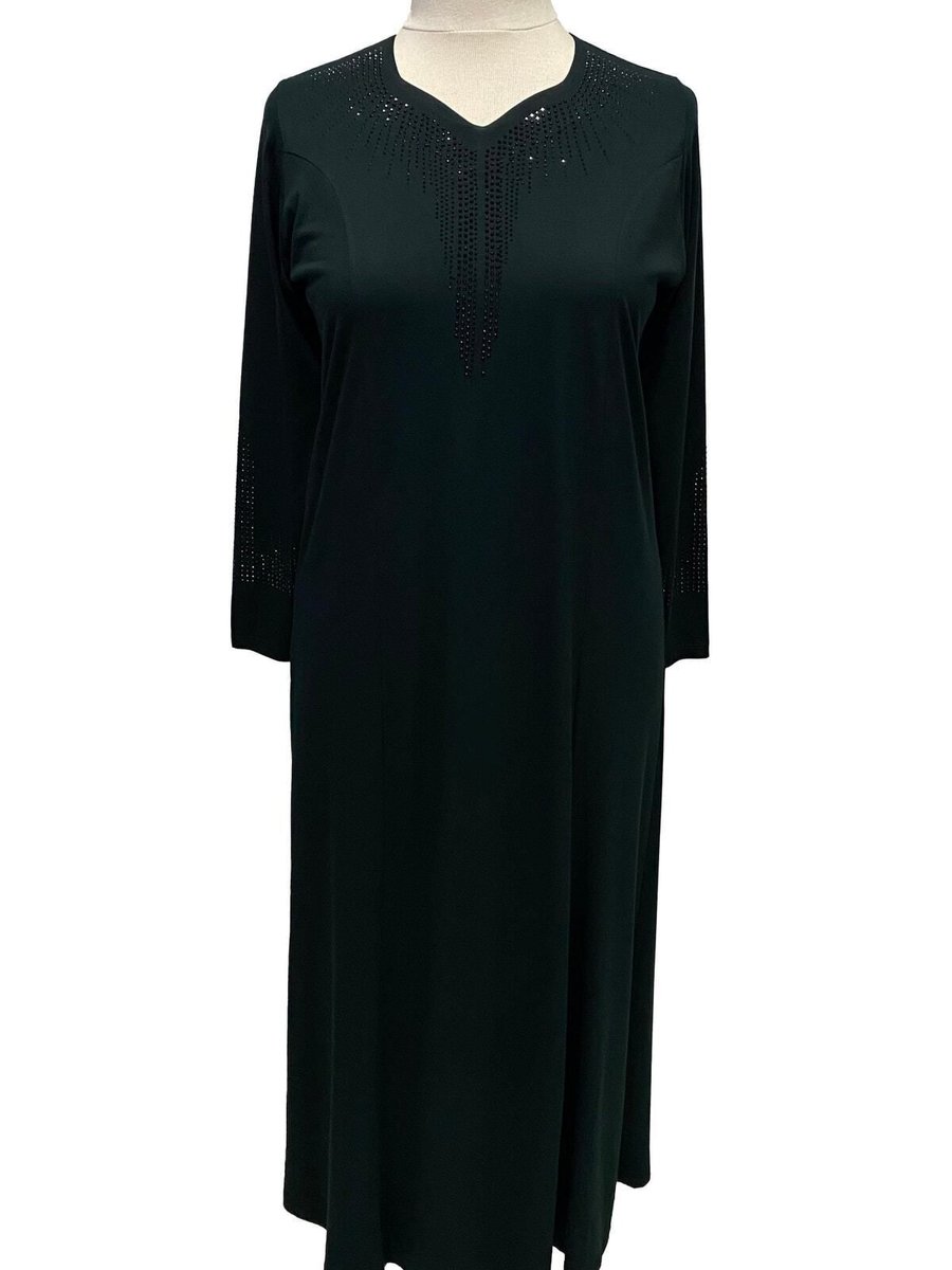 Giyinen Mağazaları Zümrüt Seda Yeşil Beşgen Yaka Taş Baskılı Kulplu Anne Penye Elbise