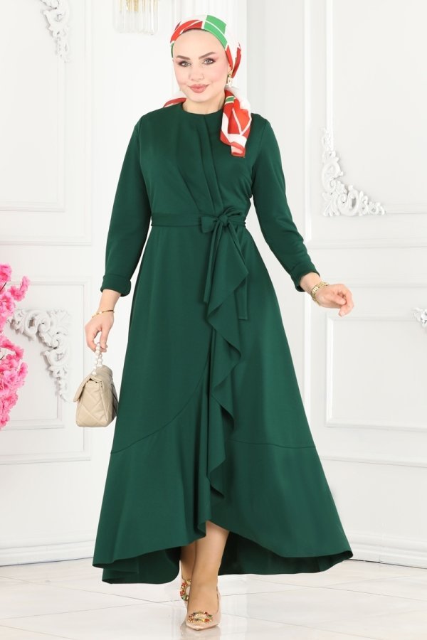 Moda Selvim Zümrüt Eteği Volanlı Elbise
