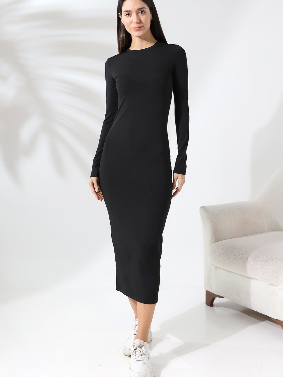 Winmoda Düz Siyah Kalem Elbise / Long Dress