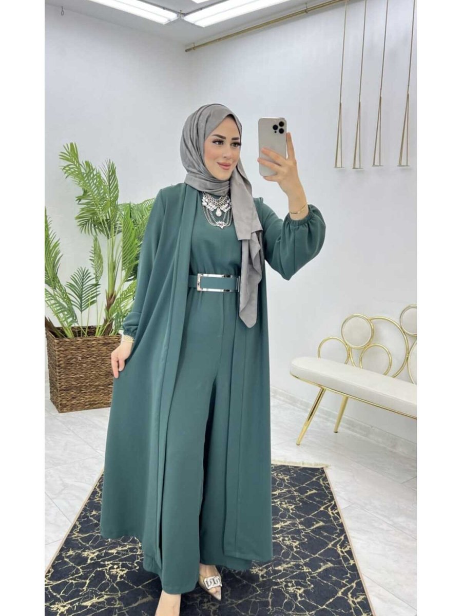 Tarzı Has Fulya Kemerli Tulum Premium Abaya Takım